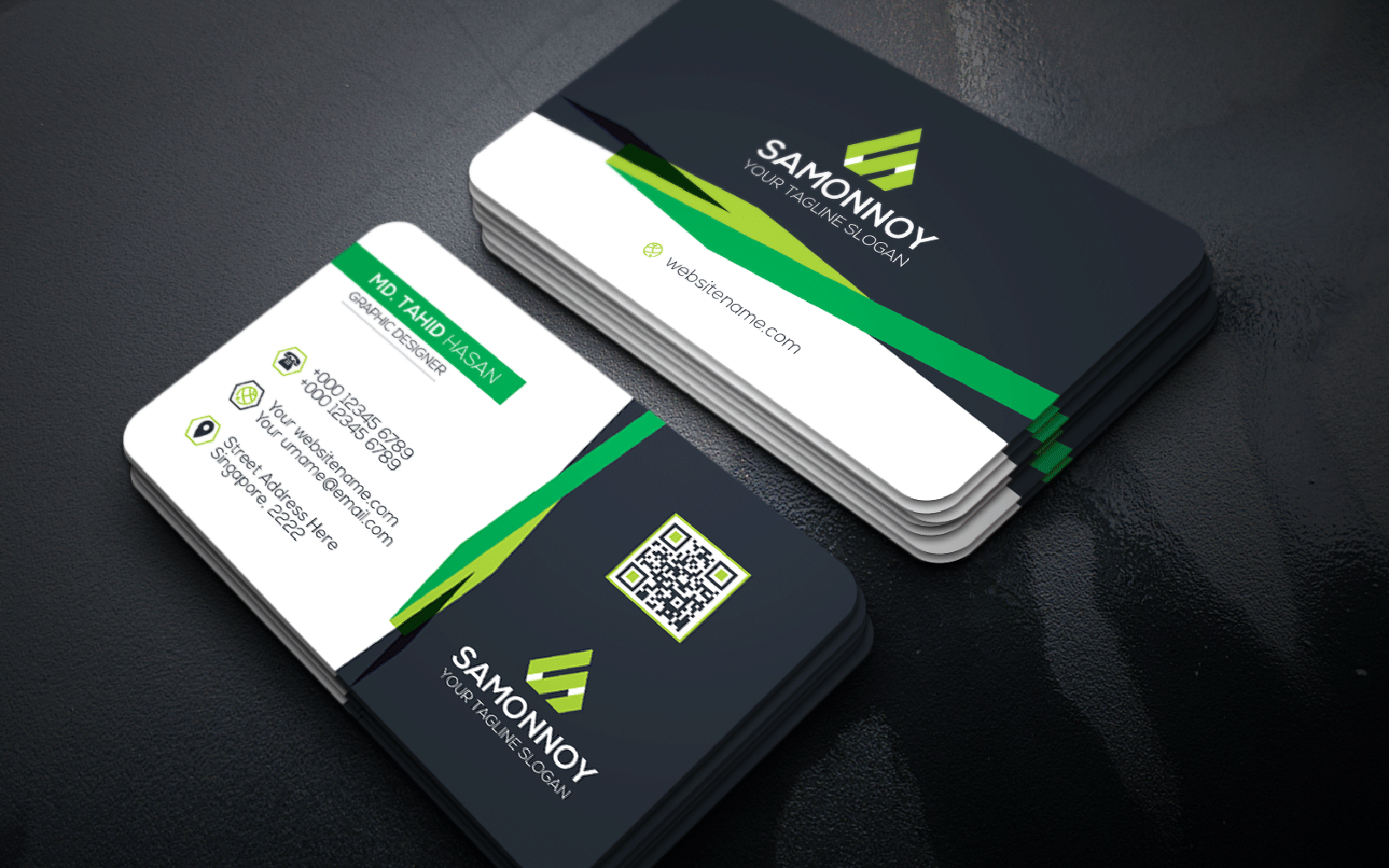 Download Фирменный стиль "Branding Stationary Business Card - Corporate Identity Template" / Branding Stationary Business Card - Corporate Identity Template - Фирменный стиль на тему графика print,designer,business,card,both,side,design,green,black,white,professional,modern,graphic,landscape,official,standard,creative,simple,web,logo