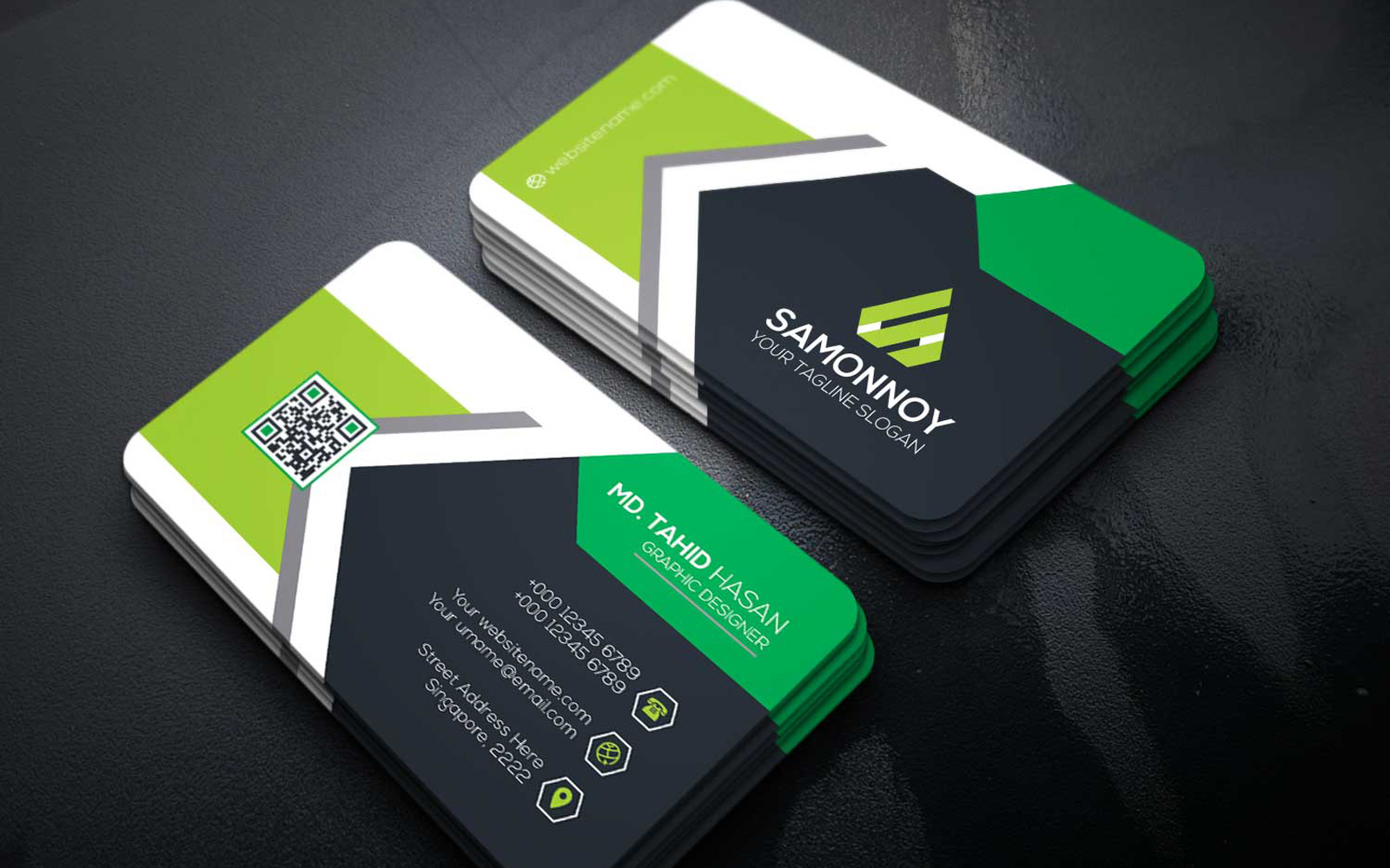 Download Фирменный стиль "Branding Stationary Business Card - Corporate Identity Template" / Branding Stationary Business Card - Corporate Identity Template - Фирменный стиль на тему графика print,designer,business,card,both,side,design,green,black,white,professional,modern,graphic,landscape,official,standard,creative,simple,web,logo