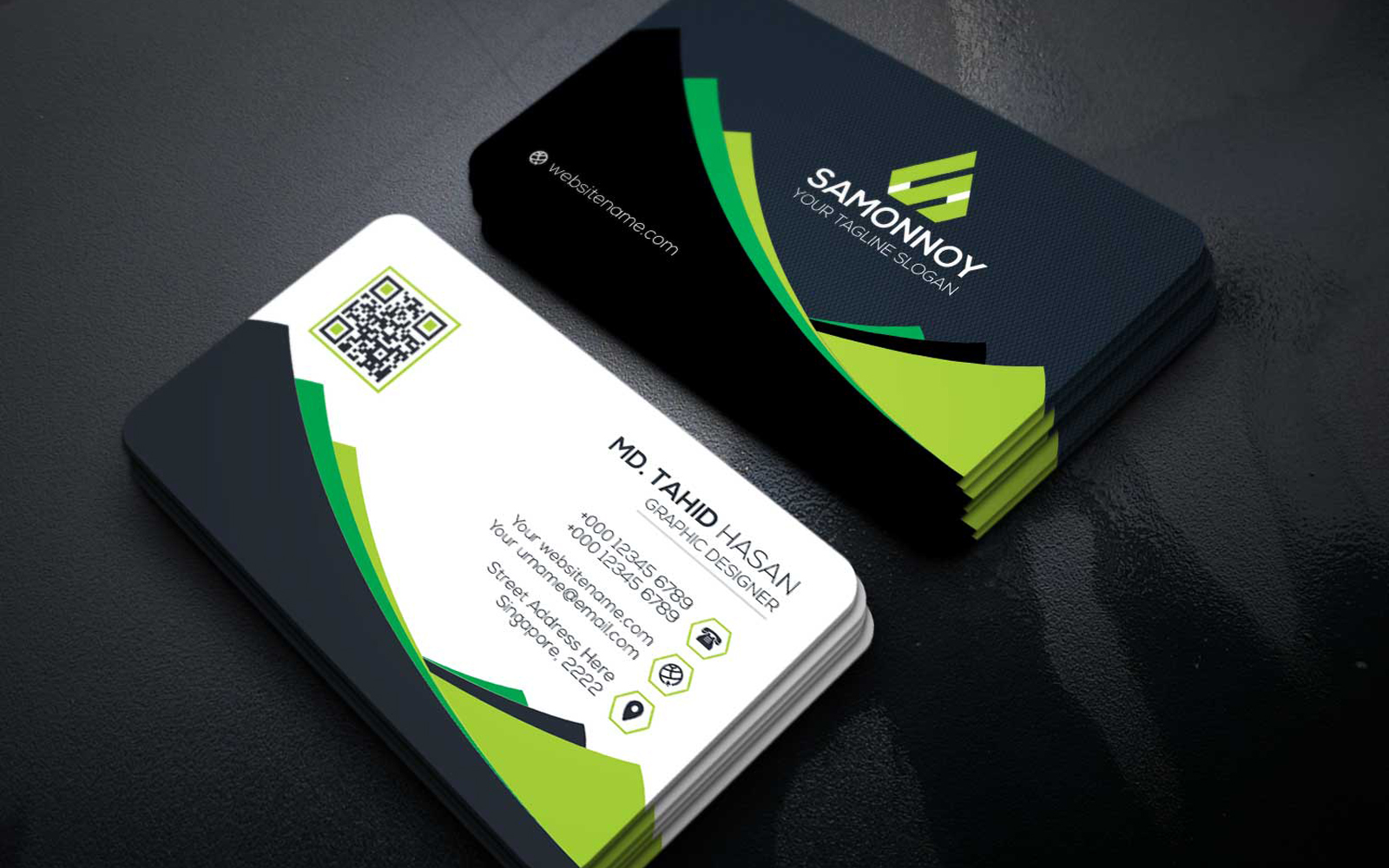 Download Фирменный стиль "Business Card - Corporate Identity Template" / Business Card - Corporate Identity Template - Фирменный стиль на тему графика print,designer,business,card,both,side,design,green,black,white,professional,modern,graphic,landscape,official,standard,creative,simple,web,logo