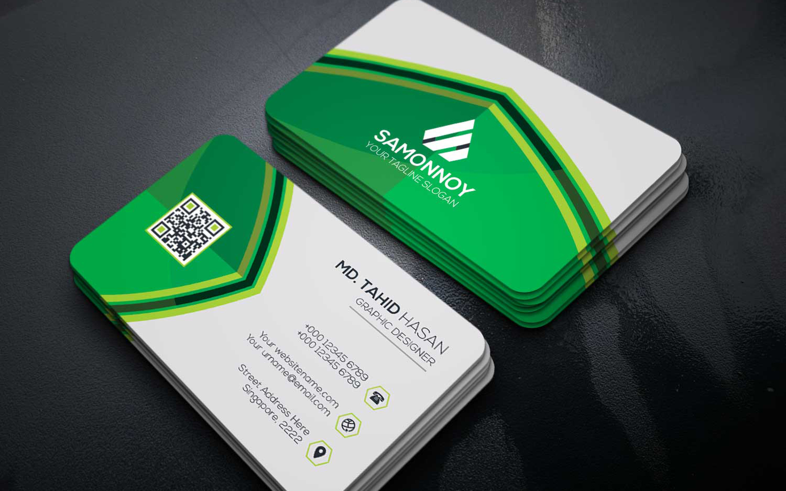 Download Фирменный стиль "Business Card - Corporate Identity Template" / Business Card - Corporate Identity Template - Фирменный стиль на тему графика print,designer,business,card,both,side,design,green,black,white,professional,modern,graphic,landscape,official,standard,creative,simple,web,logo