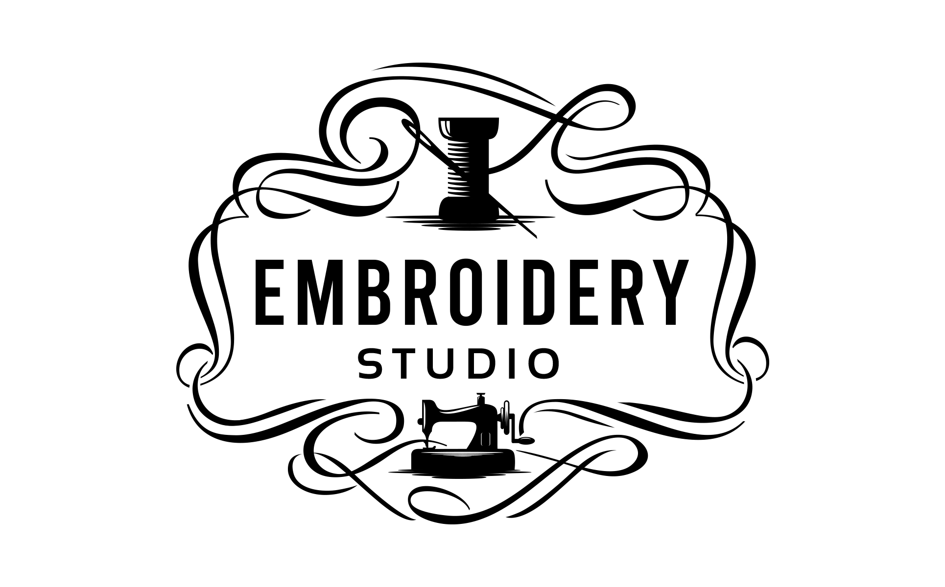 Download Шаблон логотипа "Ateliers, Embroidery Studios. Logo Template" / Ateliers, Embroidery Studios. Logo Template - Шаблон логотипа на тему графика logo,brand,atelier,sewing,embroidery,typewriter,needle,thread,black,monochrome,retro,vintage,style,patterns