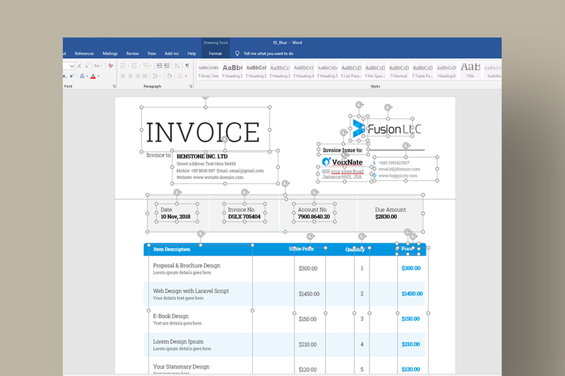 Download Фирменный стиль "MS Word Invoice - Corporate Identity Template" / MS Word Invoice - Corporate Identity Template - Фирменный стиль на тему графика ms,word,invoice,template,corporate,psd,clean,creative,receipt,tax,bill,payment,money,account,pay,banking,bank,a4,design,identity