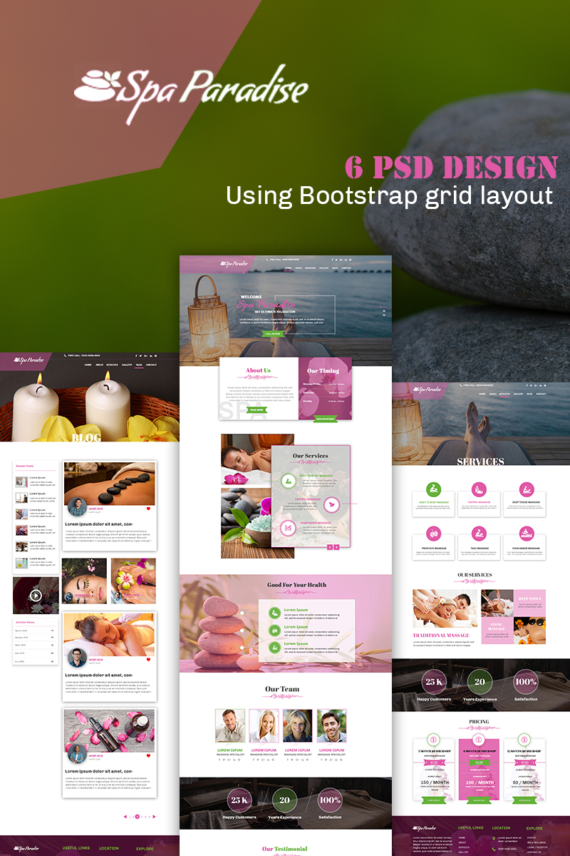 Spa Paradise - Multipurpose Spa PSD Vorlage Kleiner Screenshot PSD Vorlage namens "Spa Paradise - Multipurpose Spa"