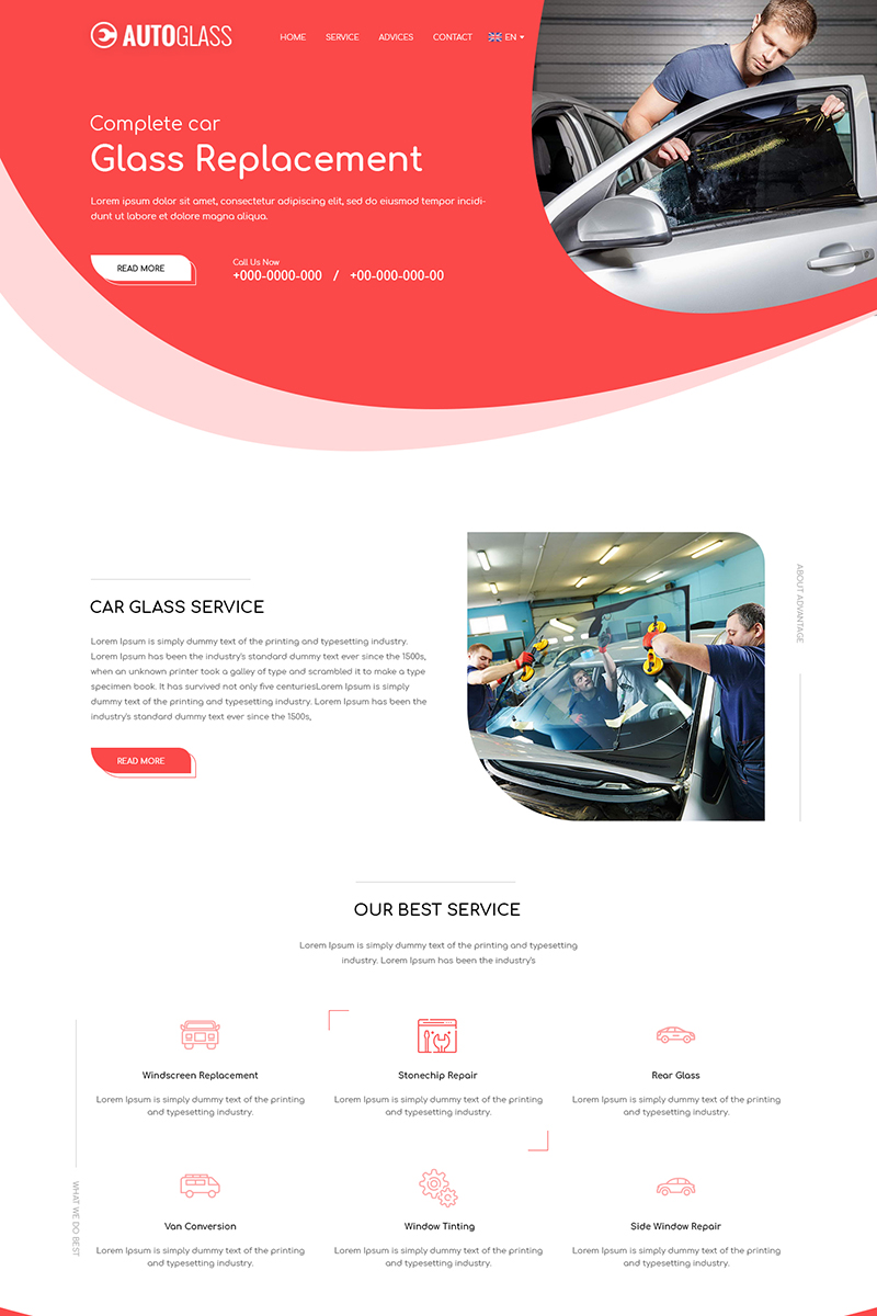Autoglass - Glass Repair Modèle PSD Grande capture d'écran "Autoglass - Glass Repair" modèle PSD New Screenshots BIG
