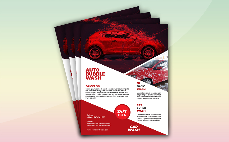Download Фирменный стиль "Car Wash Flyer (Editable) - Corporate Identity Template" / Car Wash Flyer (Editable) - Corporate Identity Template - Фирменный стиль advertising,auto clean,auto detailing,business,car,car care,car cleaning,car polish,car wash,car wax,care,carwash,corporate,design,equipment,flyer,foam,leaflet,maintenance,promotion
