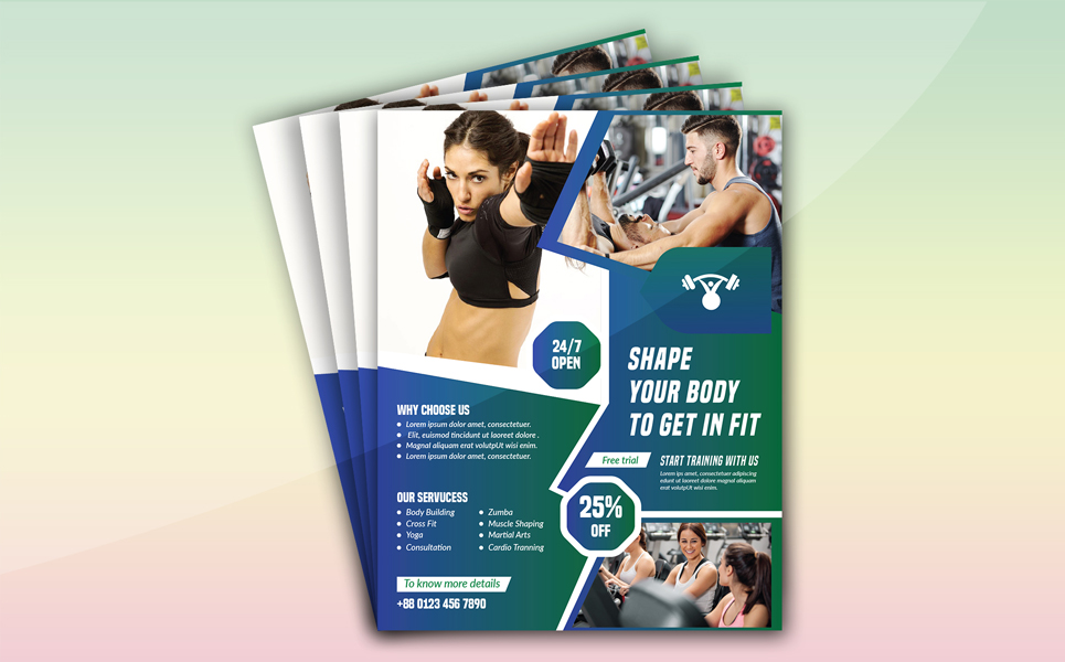 Download Фирменный стиль "Fitness Gym Flyer (Editable) - Corporate Identity Template" / Fitness Gym Flyer (Editable) - Corporate Identity Template - Фирменный стиль advert,advertisement,body,box,business,class,club,cross,fight,fit,fitness,flyer,gym,health,moving