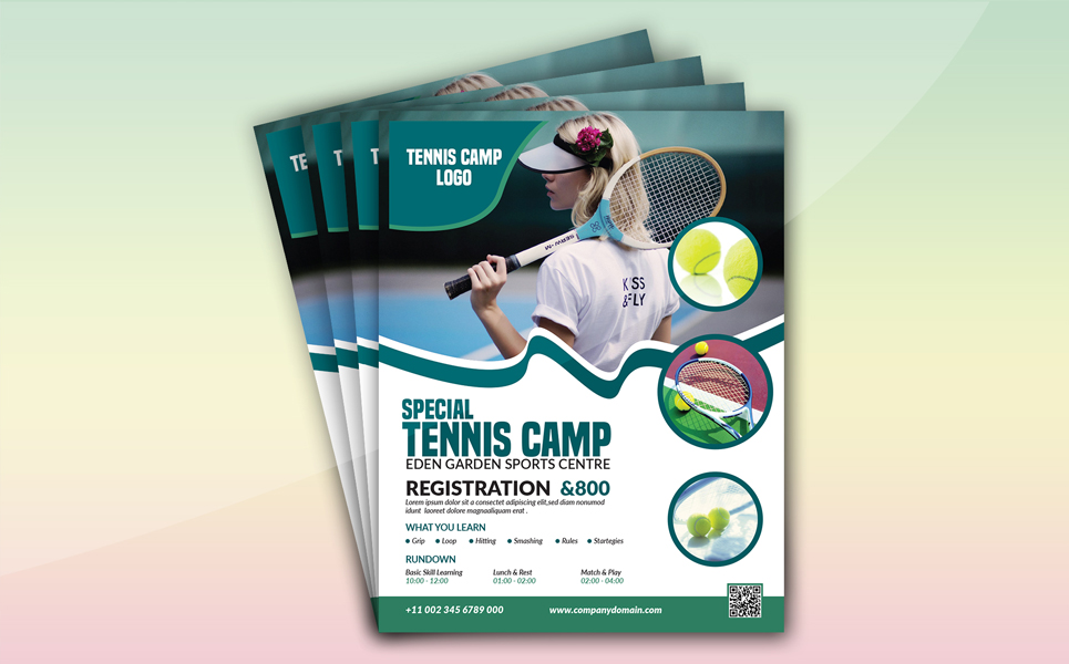 Download Фирменный стиль "Tennis Camp Flyer (Editable) - Corporate Identity Template" / Tennis Camp Flyer (Editable) - Corporate Identity Template - Фирменный стиль a4,community,flyer,leaflet,sport,sport flyer,template,tennis,tennis camp,tennis club,tennis competition,tennis cup,tennis outdoor,tennis training,tennis trophy,tournament