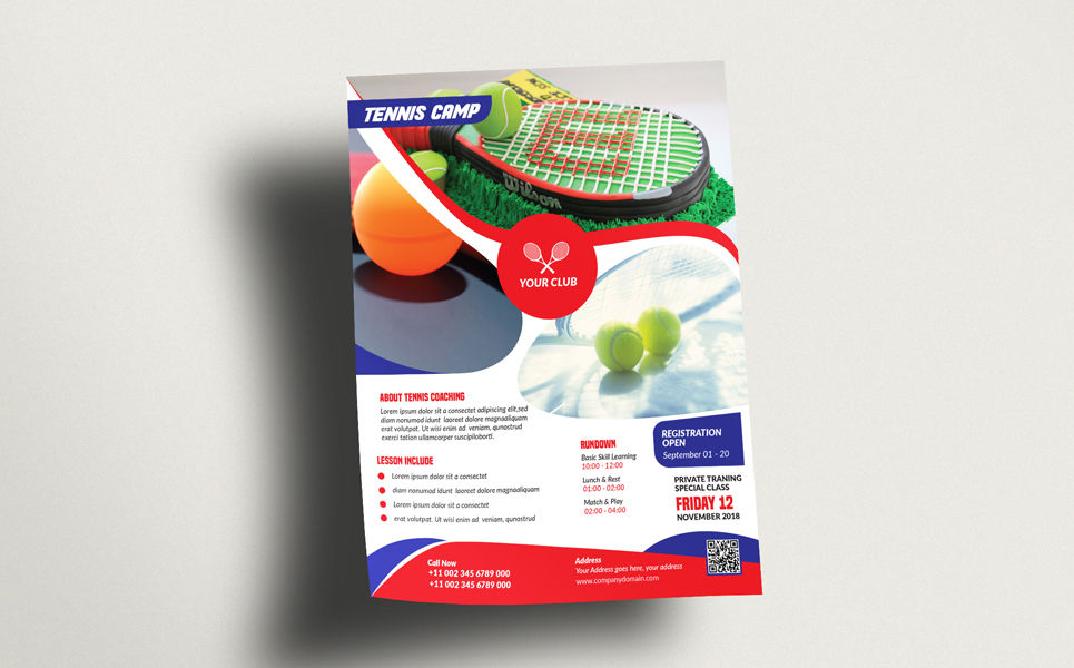 Download Фирменный стиль "Tennis Camp Flyer (Editable) - Corporate Identity Template" / Tennis Camp Flyer (Editable) - Corporate Identity Template - Фирменный стиль a4,community,flyer,leaflet,sport,sport flyer,template,tennis,tennis camp,tennis club,tennis competition,tennis cup,tennis outdoor,tennis training,tennis trophy,tournament