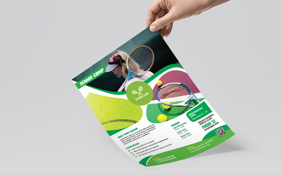 Download Фирменный стиль "Tennis Camp Flyer (Editable) - Corporate Identity Template" / Tennis Camp Flyer (Editable) - Corporate Identity Template - Фирменный стиль a4,community,flyer,leaflet,sport,sport flyer,template,tennis,tennis camp,tennis club,tennis competition,tennis cup,tennis outdoor,tennis training,tennis trophy,tournament
