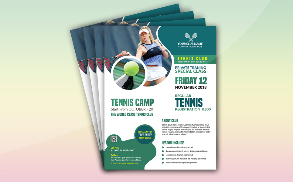 Download Фирменный стиль "Tennis Flyer (Editable) - Corporate Identity Template" / Tennis Flyer (Editable) - Corporate Identity Template - Фирменный стиль a4,community,flyer,leaflet,sport,sport flyer,template,tennis,tennis camp,tennis club,tennis competition,tennis cup,tennis outdoor,tennis training,tennis trophy,tournament