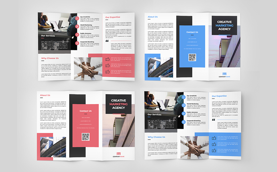 Download Фирменный стиль "Creative Tri-fold Brochure With 2 Color Styles - Corporate Identity Template" / Creative Tri-fold Brochure With 2 Color Styles - Corporate Identity Template - Фирменный стиль на тему графика a4,agency,blue,branding,brochure,template,business,clean,company,concept,corporate,creative,design,logo,marketing,modern,multi,use,multipurpose,photography