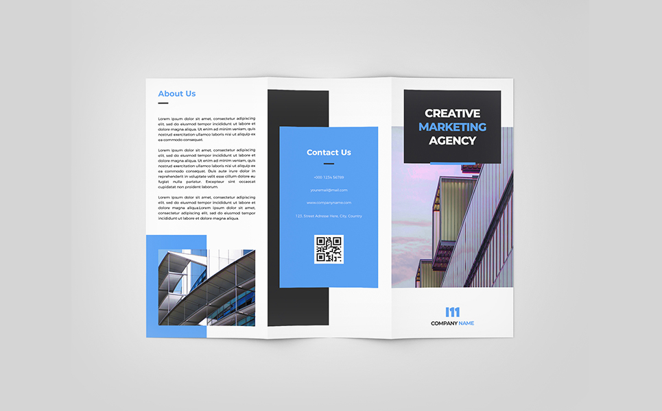 Download Фирменный стиль "Creative Tri-fold Brochure With 2 Color Styles - Corporate Identity Template" / Creative Tri-fold Brochure With 2 Color Styles - Corporate Identity Template - Фирменный стиль на тему графика a4,agency,blue,branding,brochure,template,business,clean,company,concept,corporate,creative,design,logo,marketing,modern,multi,use,multipurpose,photography