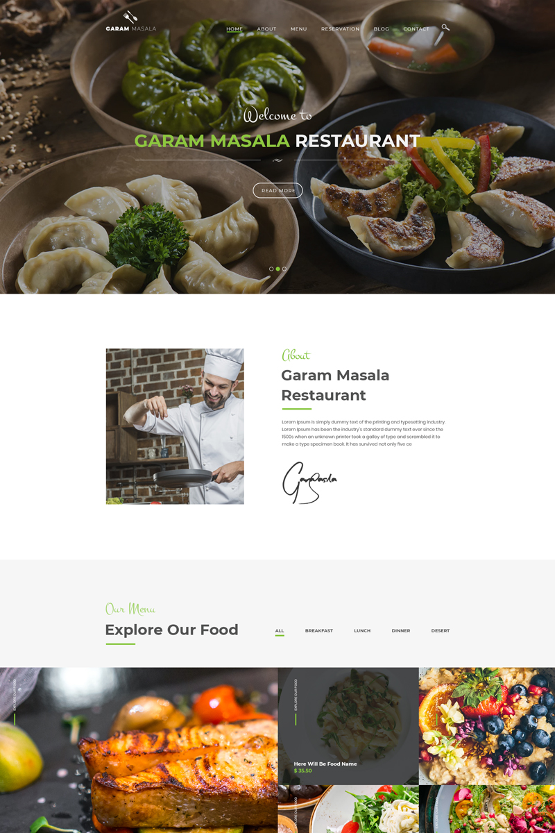 Garam Masala Restaurants Thème PSD Petite capture d'écran "Garam Masala Restaurants" modèle PSD