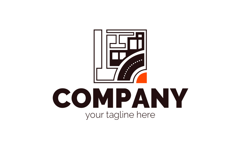 Download Шаблон логотипа "Urban Construction Logo Template" / Urban Construction Logo Template - Шаблон логотипа на тему графика square,construction,crane,road,city,houses,infrastructure,repair,works,urban,building,materials,sign,minimalism,one,color,two,colors,emblem