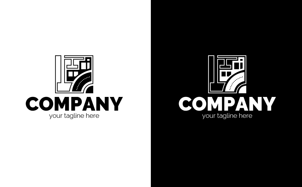 Download Шаблон логотипа "Urban Construction Logo Template" / Urban Construction Logo Template - Шаблон логотипа на тему графика square,construction,crane,road,city,houses,infrastructure,repair,works,urban,building,materials,sign,minimalism,one,color,two,colors,emblem