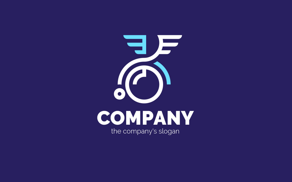 Download Шаблон логотипа "Wheelchair and a Bird's Wing Logo Template" / Wheelchair and a Bird's Wing Logo Template - Шаблон логотипа на тему графика logo,sign,wheelchair,products for the disabled,wing,bird,flight,freedom,freedom of movement,ease,convenience,comfort,care,people with disabilities,products for people with disabilities