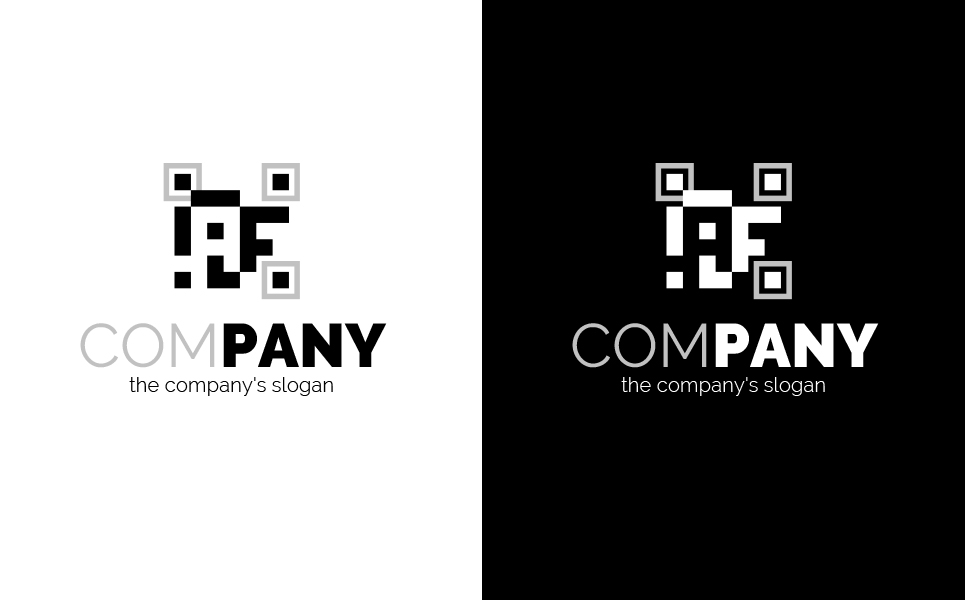 Download Шаблон логотипа "A + F + QR Code Logo Template" / A + F + QR Code Logo Template - Шаблон логотипа на тему графика logo,sign,two colors,emblem,square,qr code,letter a,letter f,af,static,geometry,proportions,scanning,technology