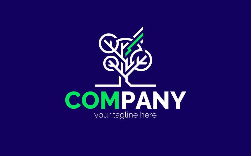 Download Шаблон логотипа "Tree with Lightning Logo Template" / Tree with Lightning Logo Template - Шаблон логотипа на тему графика wood,lightning,business,finance,development,growth,ecology,electricity,electrics,generator,energy,sign,minimalism,one color,two colors,emblem