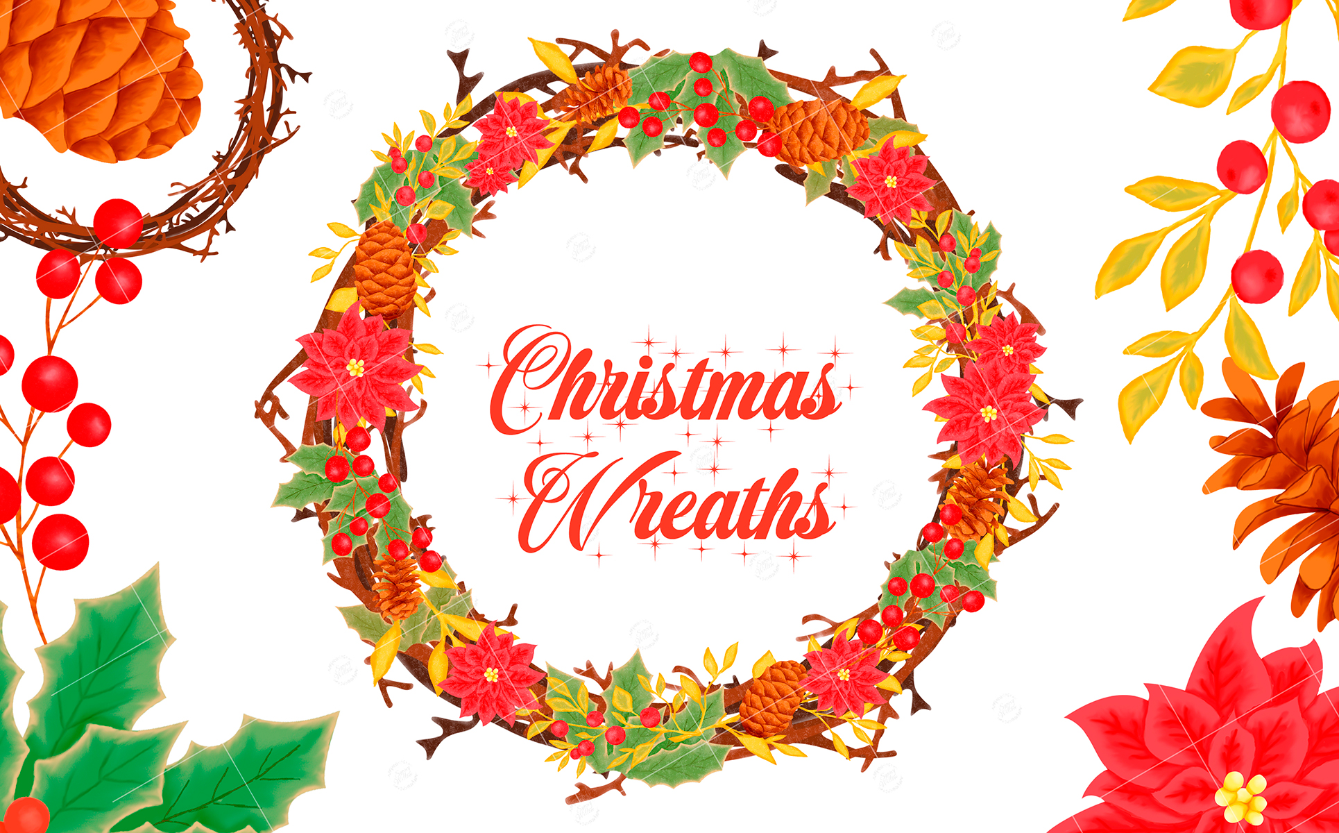 Download Иллюстрация "Christmas Wreaths Clipart - Illustration" / Christmas Wreaths Clipart - Illustration - Иллюстрация на тему графика christmas wreaths clipart,christmas watercolor clipart,winter clipart,christmas decoration,winter watercolor,christmas greeting card,christmas clipart,watercolor clipart,christmas arrangement