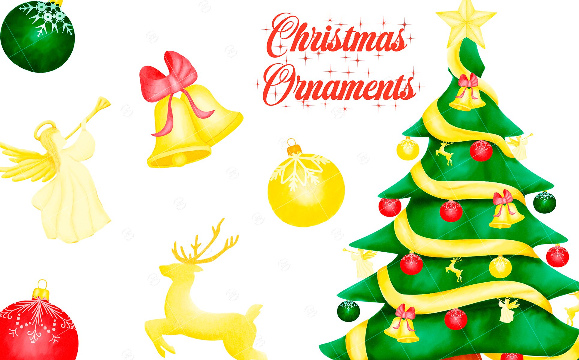 Download Иллюстрация "Christmas Presents and Ornaments Clipart - Illustration" / Christmas Presents and Ornaments Clipart - Illustration - Иллюстрация на тему графика christmas ornaments clipart,christmas tree clipart,winter watercolor clipart,christmas balls,christmas presents,christmas greeting card,christmas star,christmas bells,reindeer,angel,pine tree