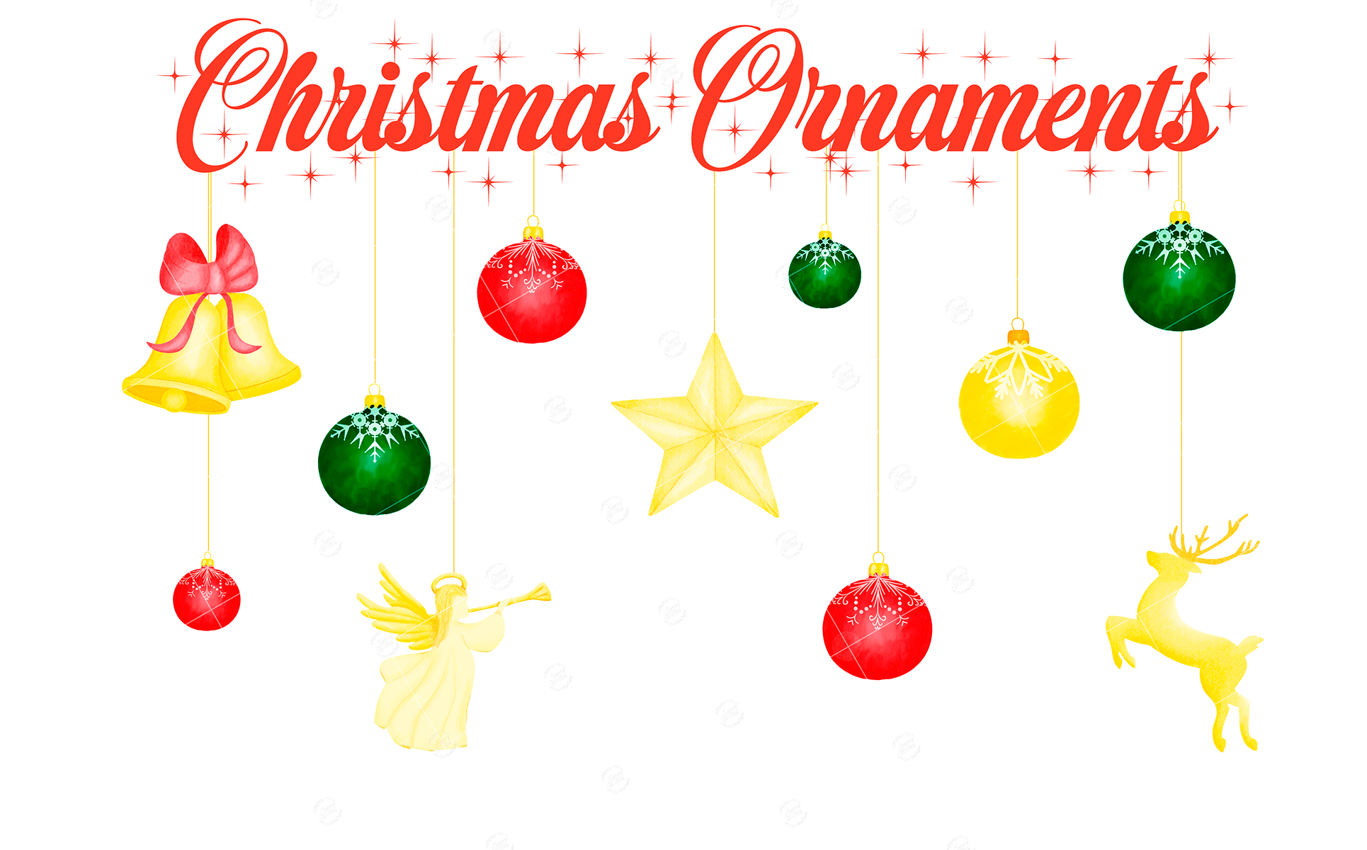 Download Иллюстрация "Christmas Presents and Ornaments Clipart - Illustration" / Christmas Presents and Ornaments Clipart - Illustration - Иллюстрация на тему графика christmas ornaments clipart,christmas tree clipart,winter watercolor clipart,christmas balls,christmas presents,christmas greeting card,christmas star,christmas bells,reindeer,angel,pine tree