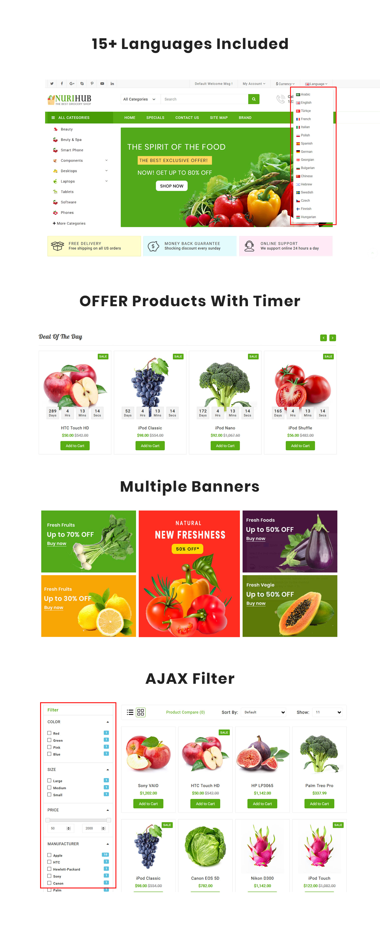 nurihub organic &amp; grocery отзывчивая тема шаблон opencart