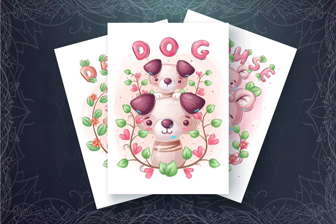 Download Иллюстрация "Set Cute Animal Characters - Illustration" / Set Cute Animal Characters - Illustration - Иллюстрация на тему графика dog,puppy,hedgehog,deer,frog,lion,mouse,seamless,pattern,cute,animal,character,kid,baby,childish,print,tshirt,funny,comic