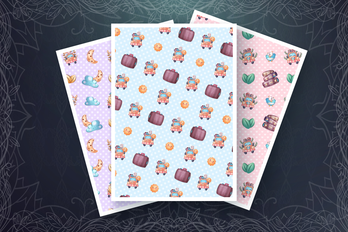 Download Иллюстрация "Set Cute Animal in the Car - Illustration" / Set Cute Animal in the Car - Illustration - Иллюстрация на тему графика cartoon,character,animal,seamless,pattern,childish,ox,bull,wolf,dog,rabbit,girl,unicorn,monkey,voyage,travel