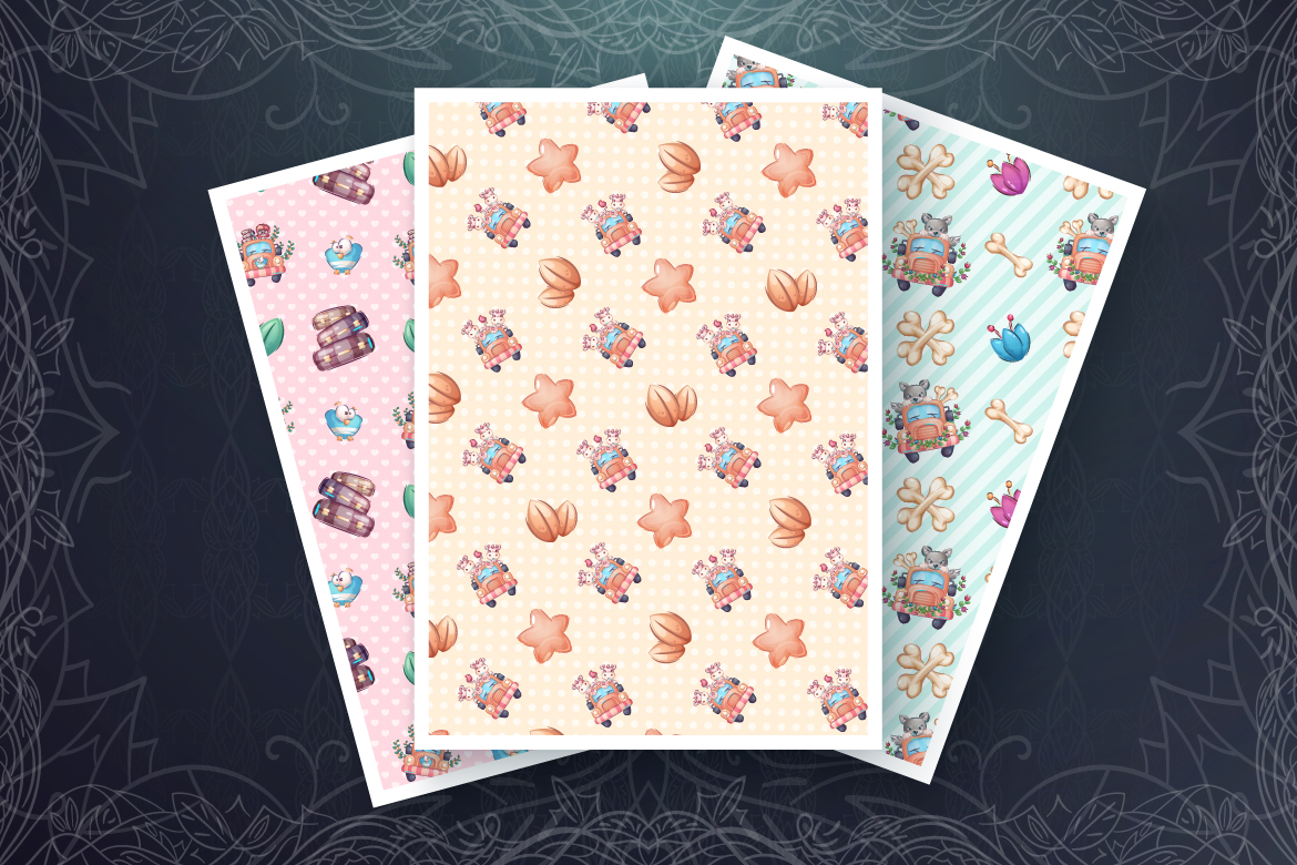 Download Иллюстрация "Set Cute Animal in the Car - Illustration" / Set Cute Animal in the Car - Illustration - Иллюстрация на тему графика cartoon,character,animal,seamless,pattern,childish,ox,bull,wolf,dog,rabbit,girl,unicorn,monkey,voyage,travel