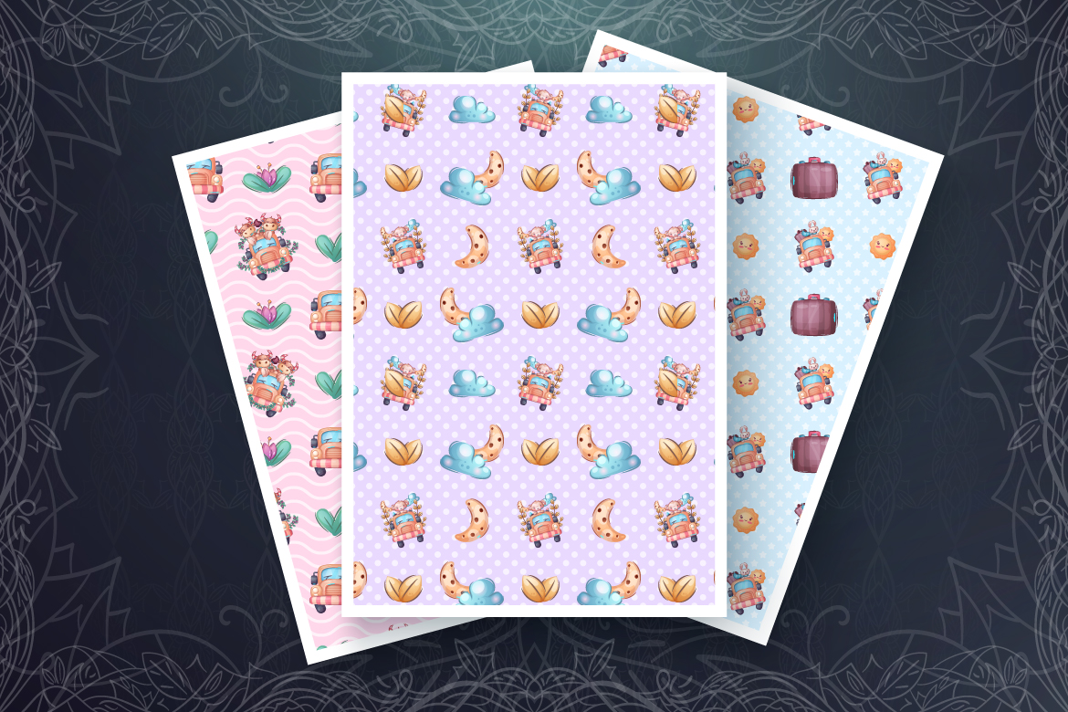 Download Иллюстрация "Set Cute Animal in the Car - Illustration" / Set Cute Animal in the Car - Illustration - Иллюстрация на тему графика cartoon,character,animal,seamless,pattern,childish,ox,bull,wolf,dog,rabbit,girl,unicorn,monkey,voyage,travel