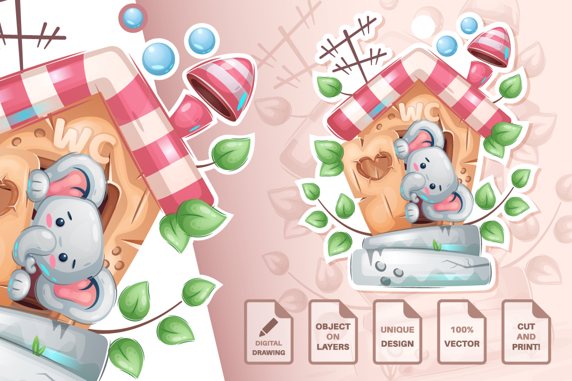 Download Иллюстрация "Set Cute Stickers - Illustration" / Set Cute Stickers - Illustration - Иллюстрация на тему графика sticker,elephant,toilet,girl,cow,ufo,mouse,raccoon,lamb,sheep,teacher,back to school,cartoon,characters,illustration,picture,smile,emotion,draw,character