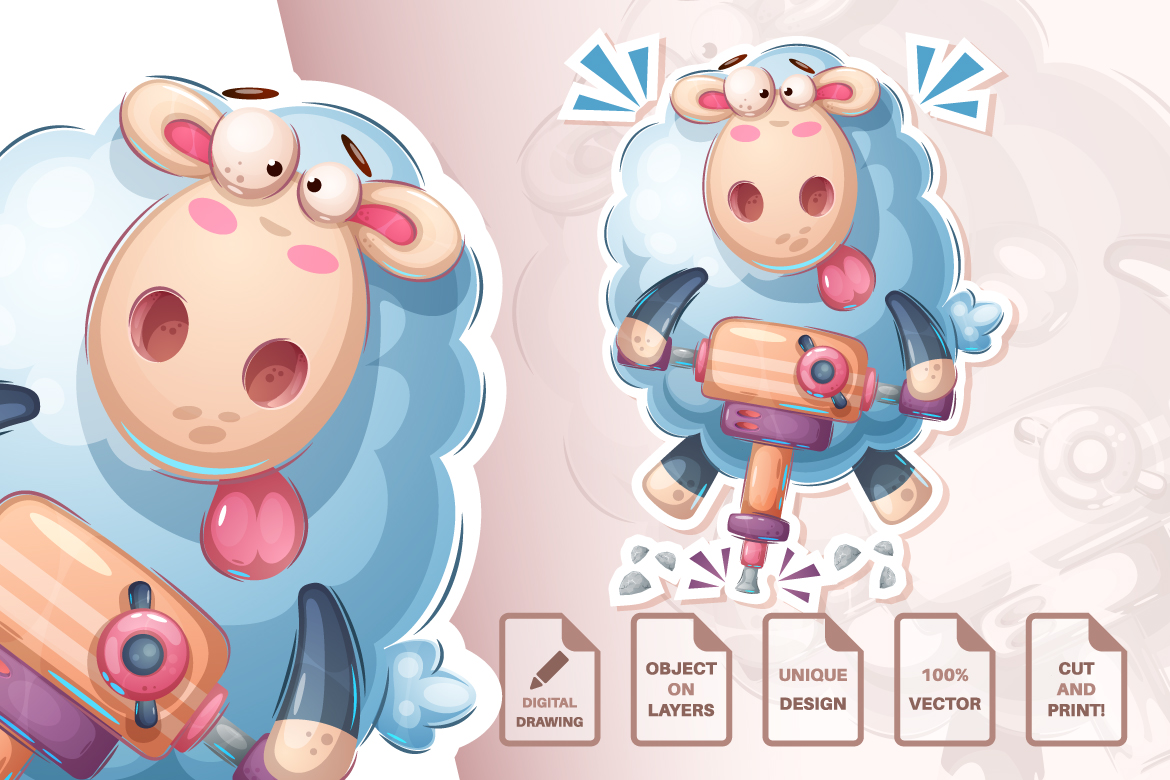 Download Иллюстрация "Set Cute Stickers - Illustration" / Set Cute Stickers - Illustration - Иллюстрация на тему графика sticker,elephant,toilet,girl,cow,ufo,mouse,raccoon,lamb,sheep,teacher,back to school,cartoon,characters,illustration,picture,smile,emotion,draw,character