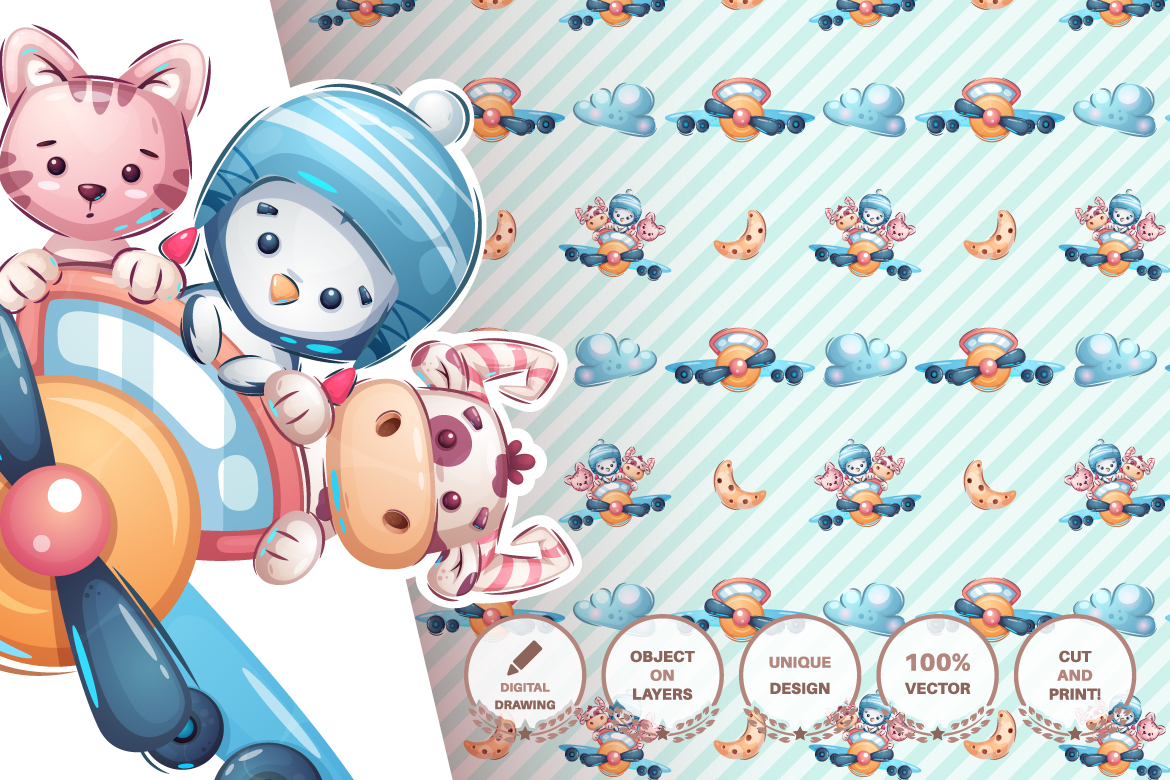 Download Иллюстрация "Set Funny Animal Sticker - Illustration" / Set Funny Animal Sticker - Illustration - Иллюстрация на тему графика seamless,pattern,cat,kitty,pumpkin,halloween,travel,monkey,owl,bird,penguin,cup,flower,dog,puppy,bone,lion