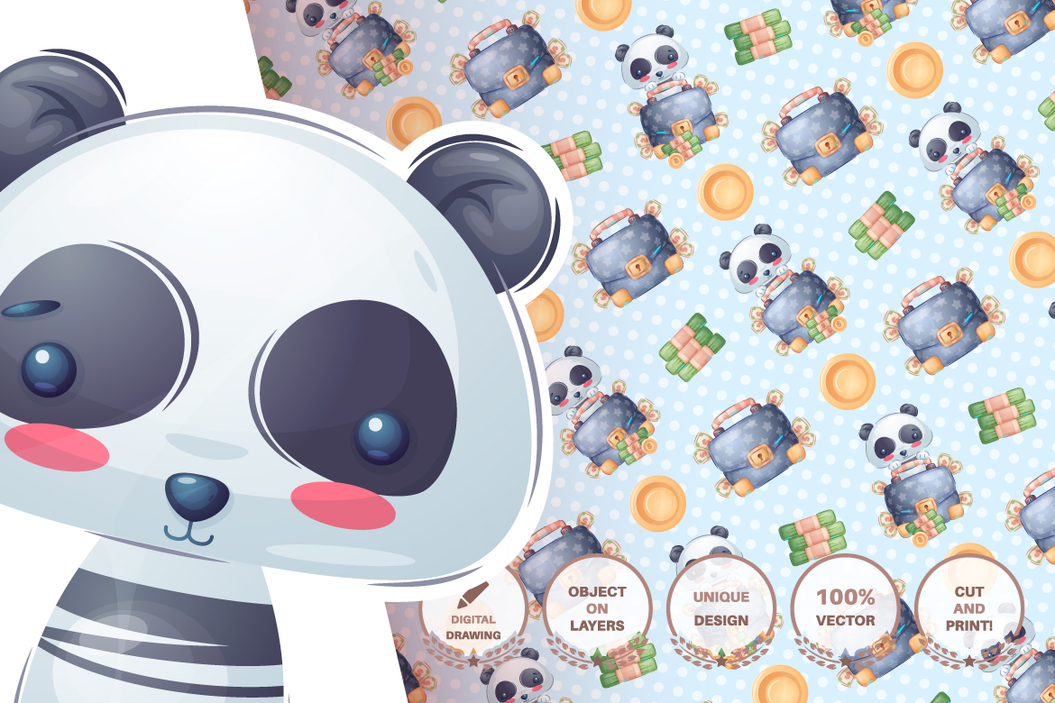 Download Иллюстрация "Set Cute Sticker Seamless Pattern - Illustration" / Set Cute Sticker Seamless Pattern - Illustration - Иллюстрация на тему графика panda,money,diplomat,bancknote,dog,bird,halloween,monster,horror,bone,puppy,seamless,pattern,cartoon,character,characters,wild,animal,animals,pet