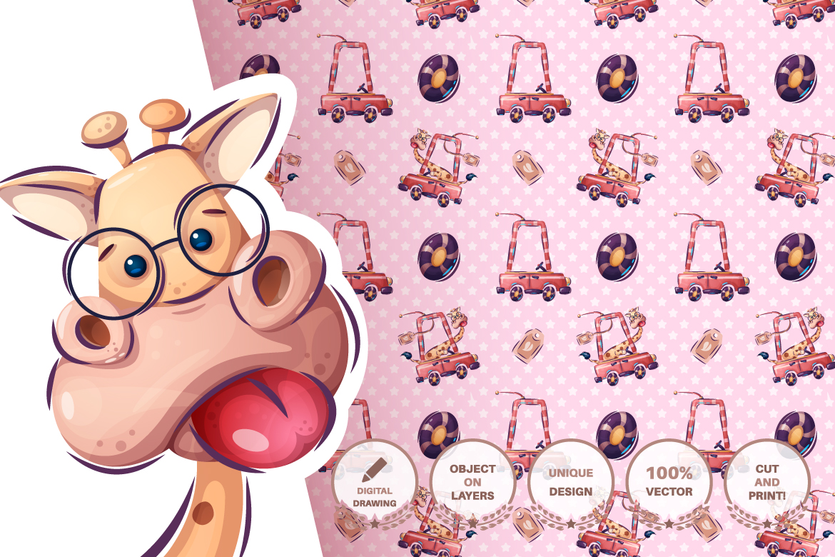 Download Иллюстрация "Set Cute Sticker Seamless Pattern - Illustration" / Set Cute Sticker Seamless Pattern - Illustration - Иллюстрация на тему графика seamless,pattern,deer,giraffe,bear,car,lamb,sheep,cake,roller,coffee,cartoon,character,characters,wild,animal,animals,pet,toy,cute
