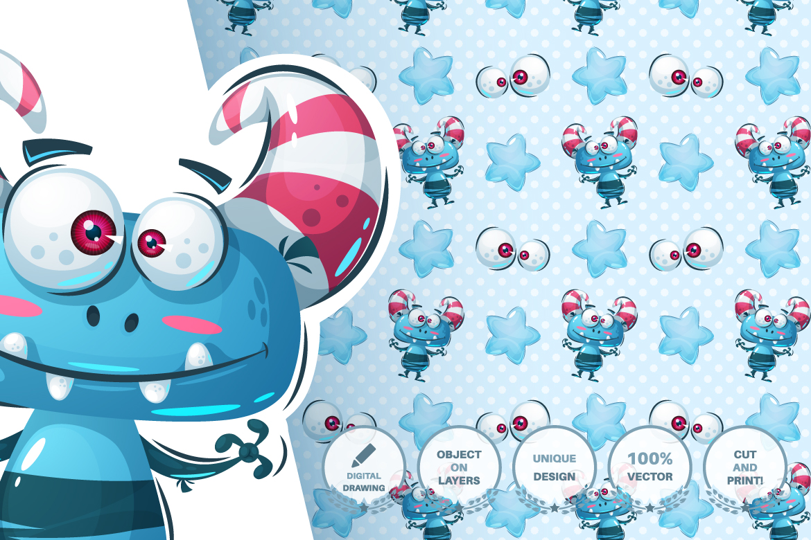 Download Иллюстрация "Set Cute Monster - Illustration" / Set Cute Monster - Illustration - Иллюстрация на тему графика halloween,horror,fear,evil,devil,pumpkin,monster,seamless,pattern,cartoon,character,characters,animal,animals,pet,cute,funny,pretty,beauty,happy
