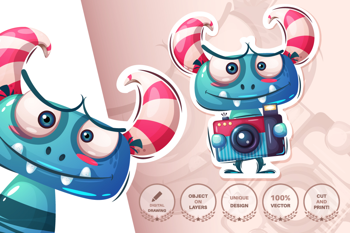 Download Иллюстрация "Set Cute Monster - Illustration" / Set Cute Monster - Illustration - Иллюстрация на тему графика halloween,horror,fear,evil,devil,pumpkin,monster,seamless,pattern,cartoon,character,characters,animal,animals,pet,cute,funny,pretty,beauty,happy