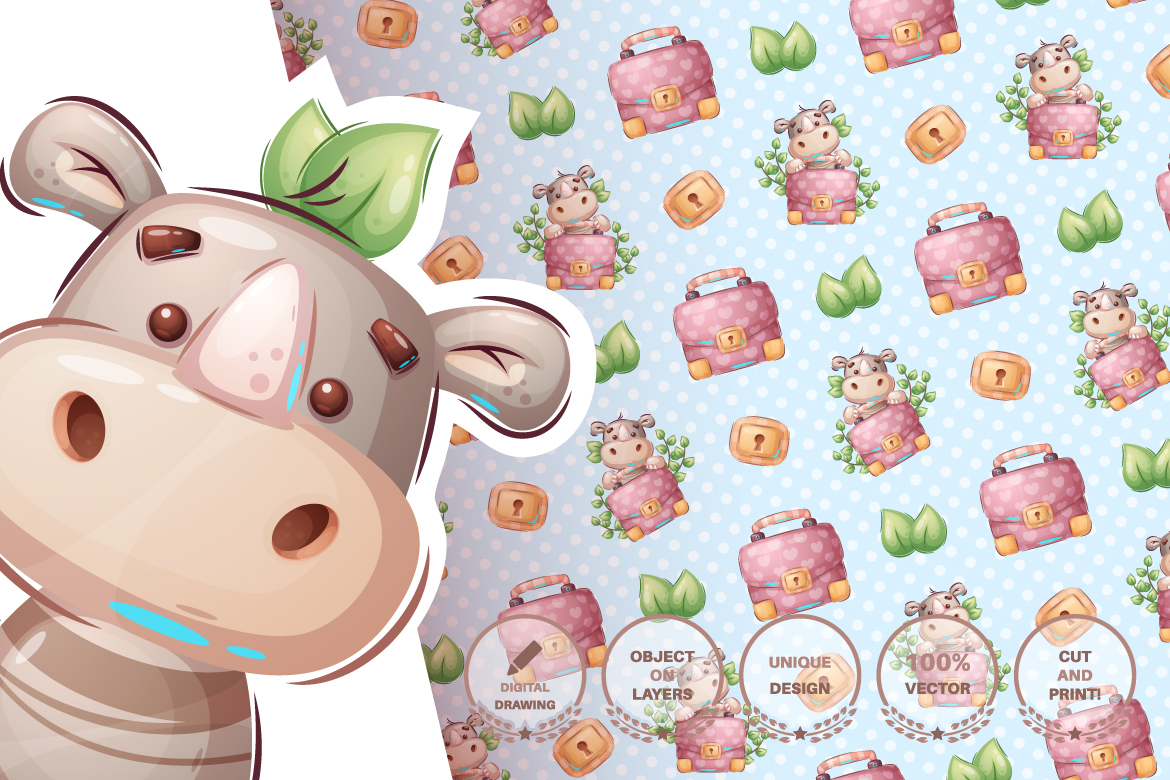 Download Иллюстрация "Set Cute Sticker - Seamless Pattern - Illustration" / Set Cute Sticker - Seamless Pattern - Illustration - Иллюстрация на тему графика mammoth,bear,leaf,flower,rhino,diplomat,snake,cactus,seamless,pattern,cartoon,character,characters,wild,animal,animals,pet,toy,cute,pretty