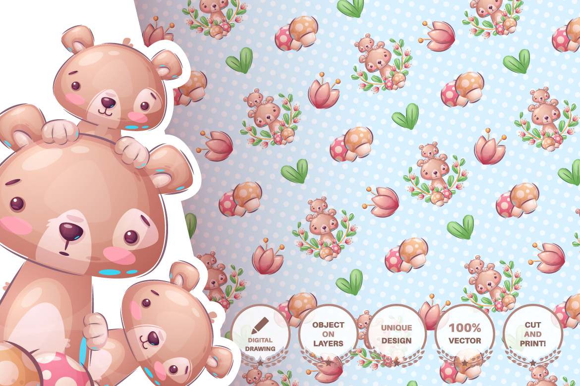 Download Иллюстрация "Set Cute Sticker - Seamless Pattern - Illustration" / Set Cute Sticker - Seamless Pattern - Illustration - Иллюстрация на тему графика mammoth,bear,leaf,flower,rhino,diplomat,snake,cactus,seamless,pattern,cartoon,character,characters,wild,animal,animals,pet,toy,cute,pretty
