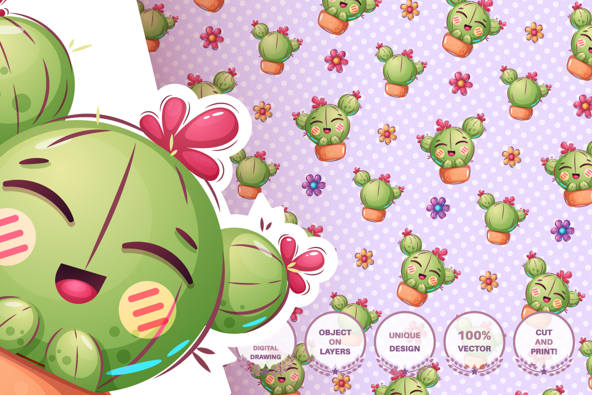 Download Иллюстрация "Set Cute Sticker - Seamless Pattern - Illustration" / Set Cute Sticker - Seamless Pattern - Illustration - Иллюстрация на тему графика mammoth,bear,leaf,flower,rhino,diplomat,snake,cactus,seamless,pattern,cartoon,character,characters,wild,animal,animals,pet,toy,cute,pretty