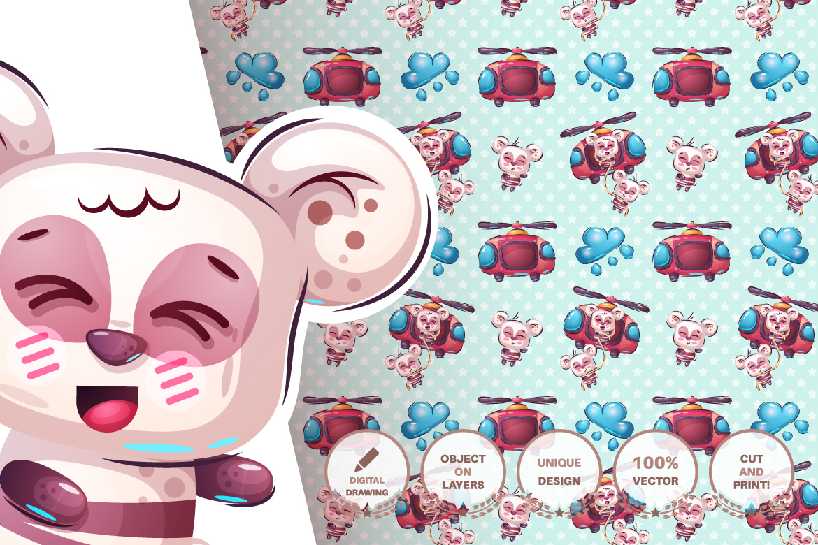 Download Иллюстрация "Set Cute Sticker - Seamless Pattern - Illustration" / Set Cute Sticker - Seamless Pattern - Illustration - Иллюстрация на тему графика seamless,pattern,cartoon,character,wild,animal,animals,pet,toy,cute,bird,owl,rabbit,diplomat,coffee,cup,helicopter,bear,polar,tiger
