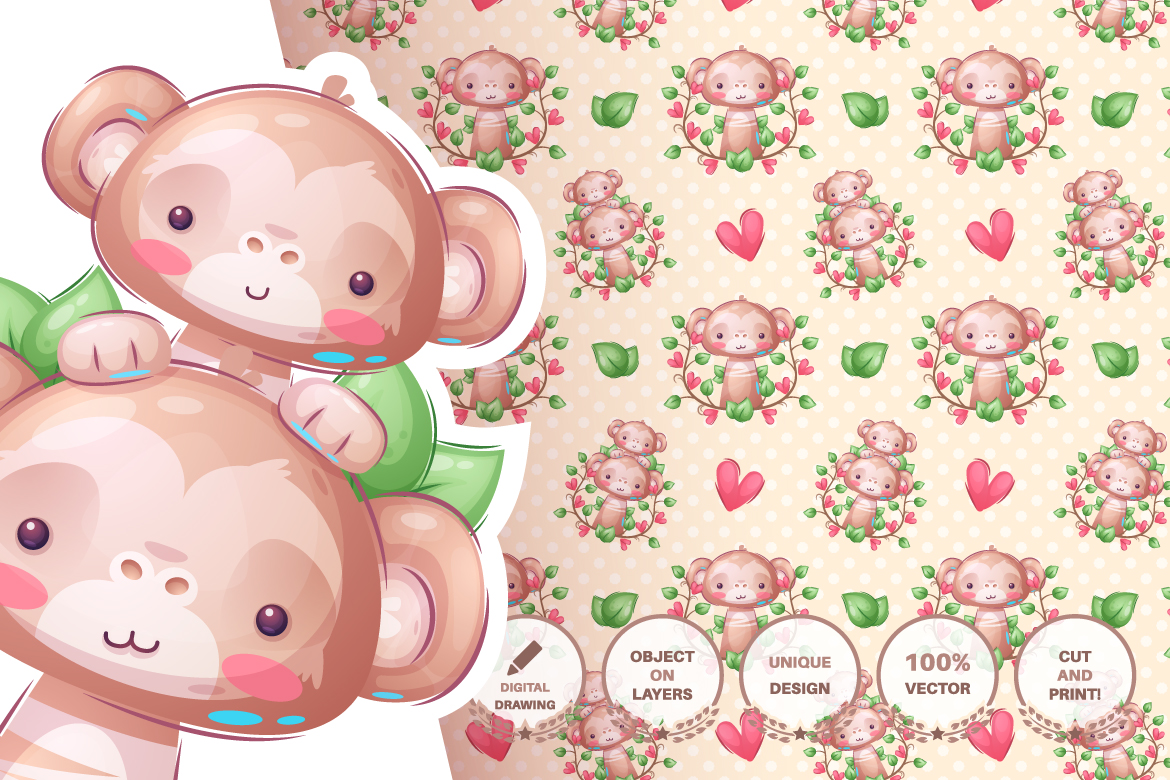 Download Иллюстрация "Set cute sticker - seamless pattern - Illustration" / Set cute sticker - seamless pattern - Illustration - Иллюстрация на тему графика birdhouse,bird,owl,monkey,flower,leaf,cow,bull,ox,ufo,car,travel,girl,dog,puppy,seamless,pattern,cartoon,character,illustration