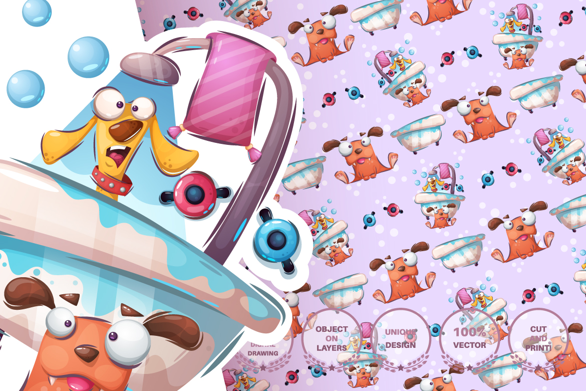 Download Иллюстрация "Set Cute Sticker - Seamless Pattern - Illustration" / Set Cute Sticker - Seamless Pattern - Illustration - Иллюстрация на тему графика cat,kitty,tiger,wc,toilet,radio,cassette,lion,monster,dog,puppy,rocket,seamless,pattern,cartoon,character,illustration,picture,smile,emotion