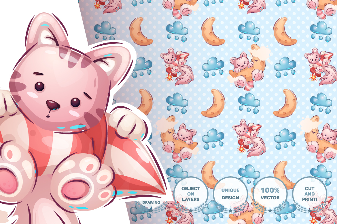 Download Иллюстрация "Set Cute Sticker - Seamless Pattern - Illustration" / Set Cute Sticker - Seamless Pattern - Illustration - Иллюстрация на тему графика cat,kitty,tiger,wc,toilet,radio,cassette,lion,monster,dog,puppy,rocket,seamless,pattern,cartoon,character,illustration,picture,smile,emotion