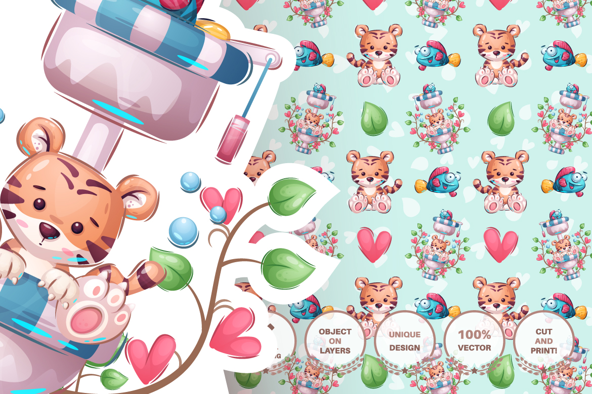 Download Иллюстрация "Set Cute Sticker - Seamless Pattern - Illustration" / Set Cute Sticker - Seamless Pattern - Illustration - Иллюстрация на тему графика cat,kitty,tiger,wc,toilet,radio,cassette,lion,monster,dog,puppy,rocket,seamless,pattern,cartoon,character,illustration,picture,smile,emotion