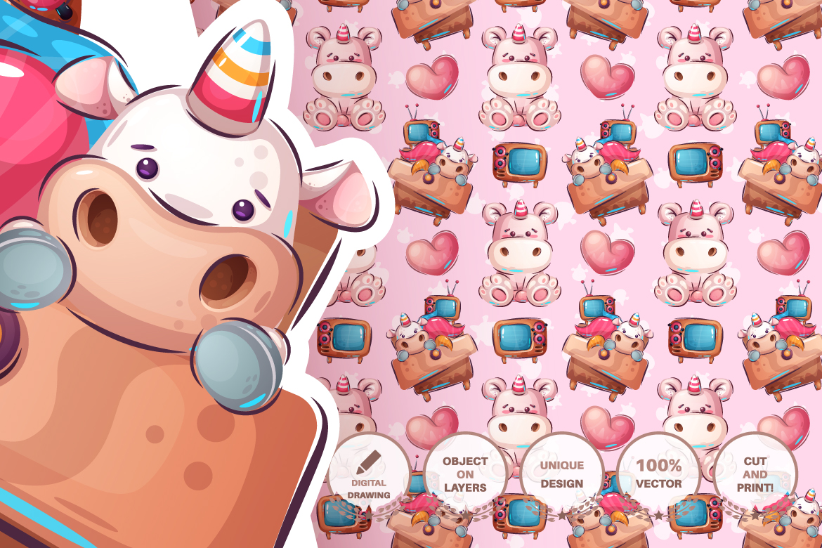 Download Иллюстрация "Set cute sticker - seamless pattern - Illustration" / Set cute sticker - seamless pattern - Illustration - Иллюстрация на тему графика fire hydrant,chicken,unicorn,wardrobe,chest of drawers,bone,bottle,tulip,mineral water,bear,pencil,letter,dog,puppy,bird,seamless,pattern,cartoon,character,illustration