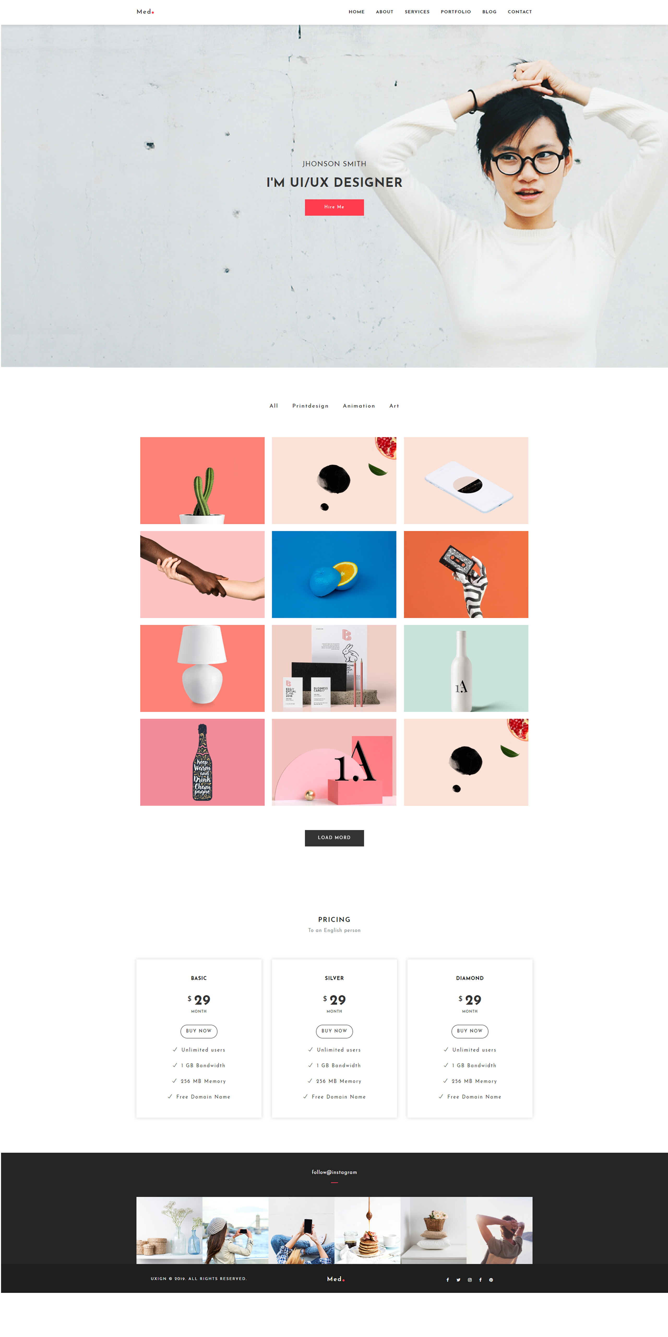 минимальный шаблон сайта портфолио