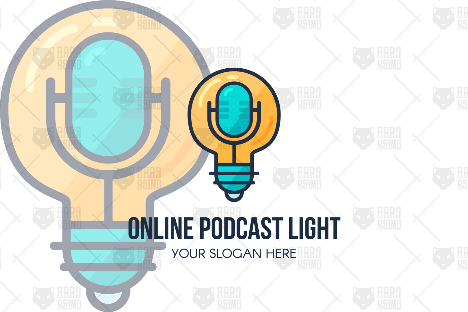 Download Шаблон логотипа "Online Podcast Light Logo Template" / Online Podcast Light Logo Template - Шаблон логотипа на тему графика podcast,social,media,vlog,talkshow,broadcast,talks,recording,live,streaming,audio,radio,radioshow,station,lamp,show,creative,idea,promo,blog