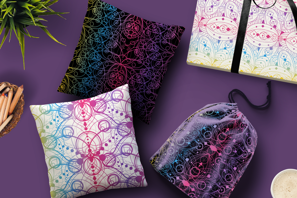 Download Иллюстрация "Colored Lotus Seamless Patterns Set - Illustration" / Colored Lotus Seamless Patterns Set - Illustration - Иллюстрация на тему графика lotus,seamless,pattern,ornament,natural,gilding,flower,indian,white,background,colorful,template,vector,decoration,vintage,paper,wrapping,exotic,water,lily