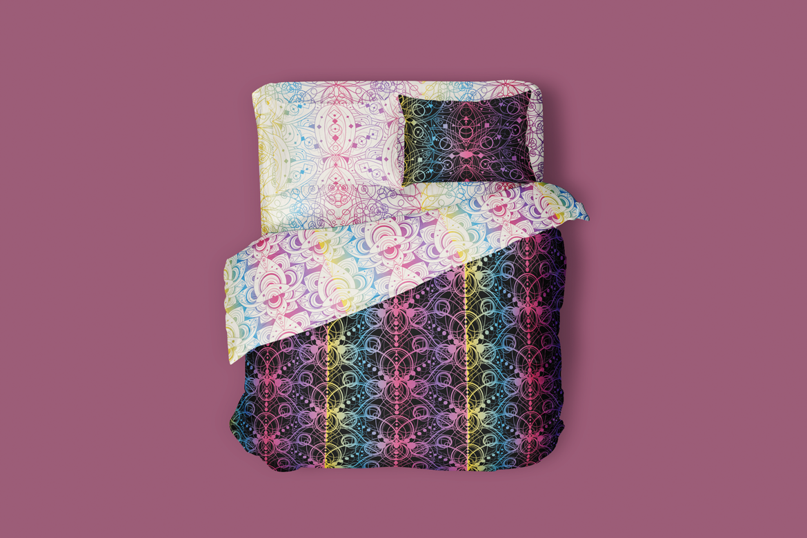 Download Иллюстрация "Colored Lotus Seamless Patterns Set - Illustration" / Colored Lotus Seamless Patterns Set - Illustration - Иллюстрация на тему графика lotus,seamless,pattern,ornament,natural,gilding,flower,indian,white,background,colorful,template,vector,decoration,vintage,paper,wrapping,exotic,water,lily